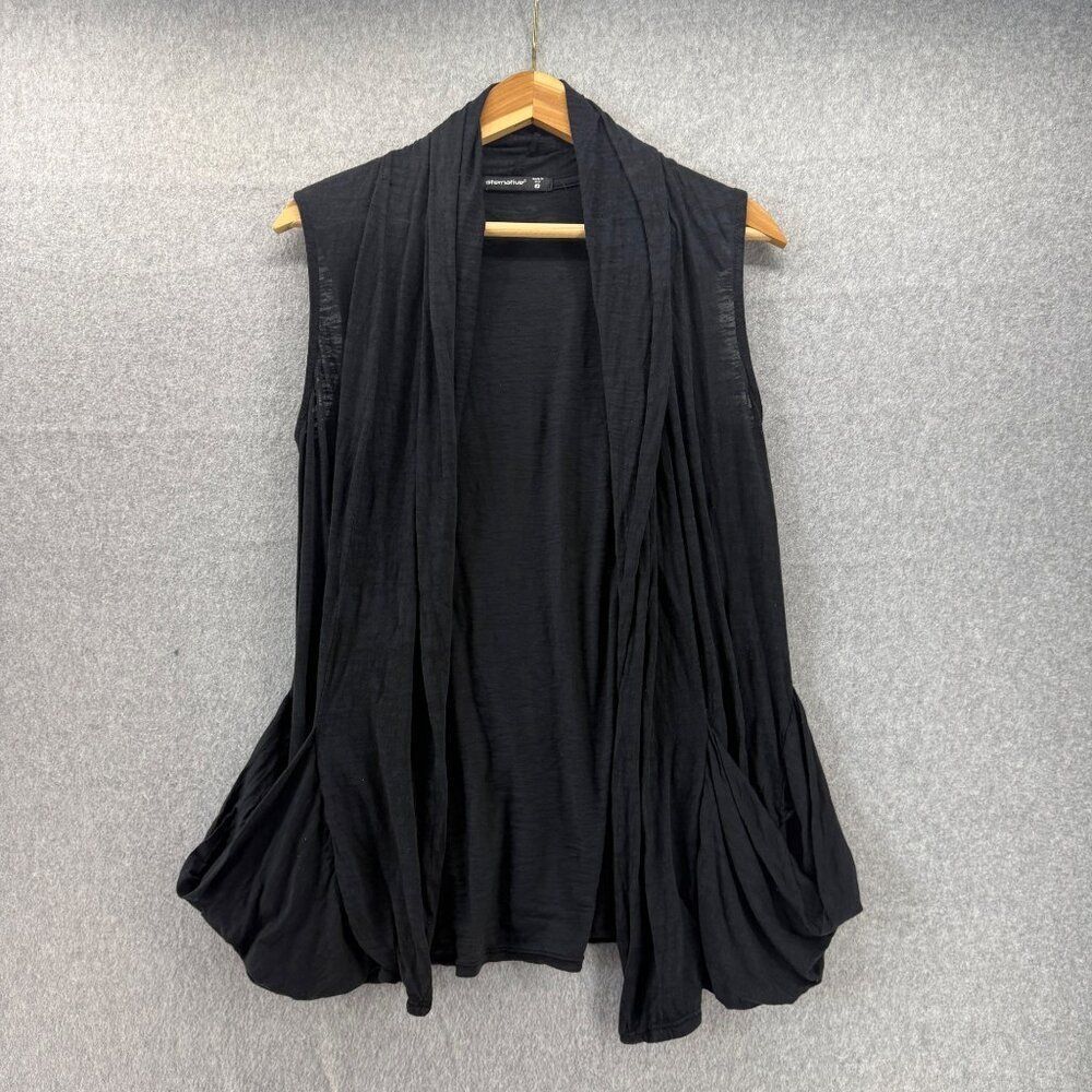 Alternative Women's Medium Sleeveless Black‎ Cardigan Vest Drape Front Pockets